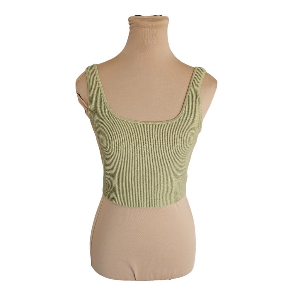 Babaton Aritzia Ribbed Sculpt Knit Green Cropped Top Sz M